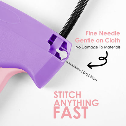 Stitch Gun for Clothes - Handheld Stitch Gun Quick Clothing Fixer - Mini Sewing Kit Micro Tagging Gun - Includes 6 Needle, 1000 Black Fasteners & 1000 White Fasteners (Purple)