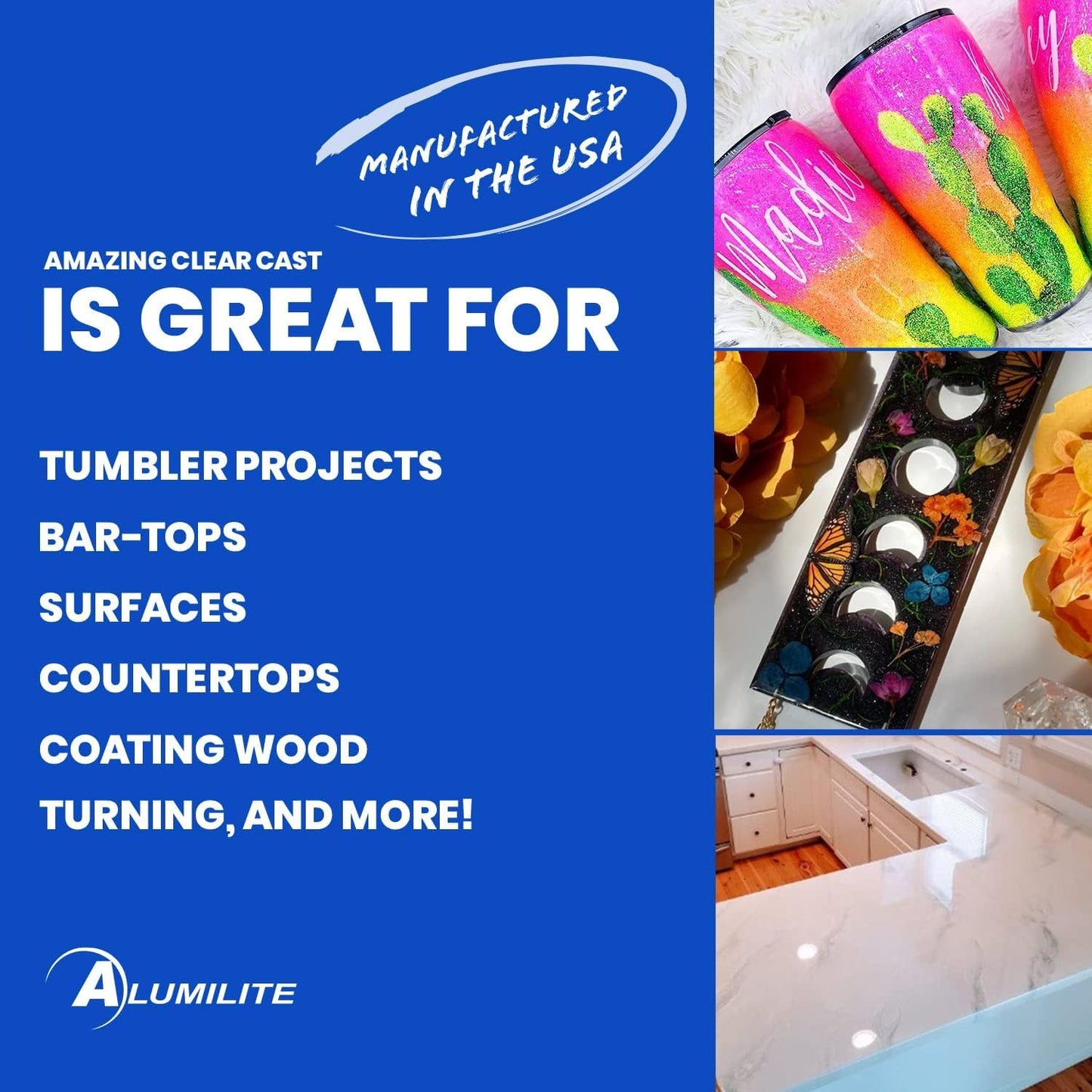 Alumilite Amazing Clear Cast Epoxy Resin Kit (2 Gal) Food Safe, Crystal Clear, High-Gloss Finish – Perfect for Countertops, Encapsulation, Coatings, Castings, Jewelry, Art, and Other DIY Projects