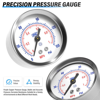 TAILONZ PNEUMATIC 1/4 Inch NPT Air Filter Pressure Regulator Combo Piggyback, 5 Micron Brass Element Air Tool Compressor Filter with Gauge AW2000-02,with Red Handle Ball Valve