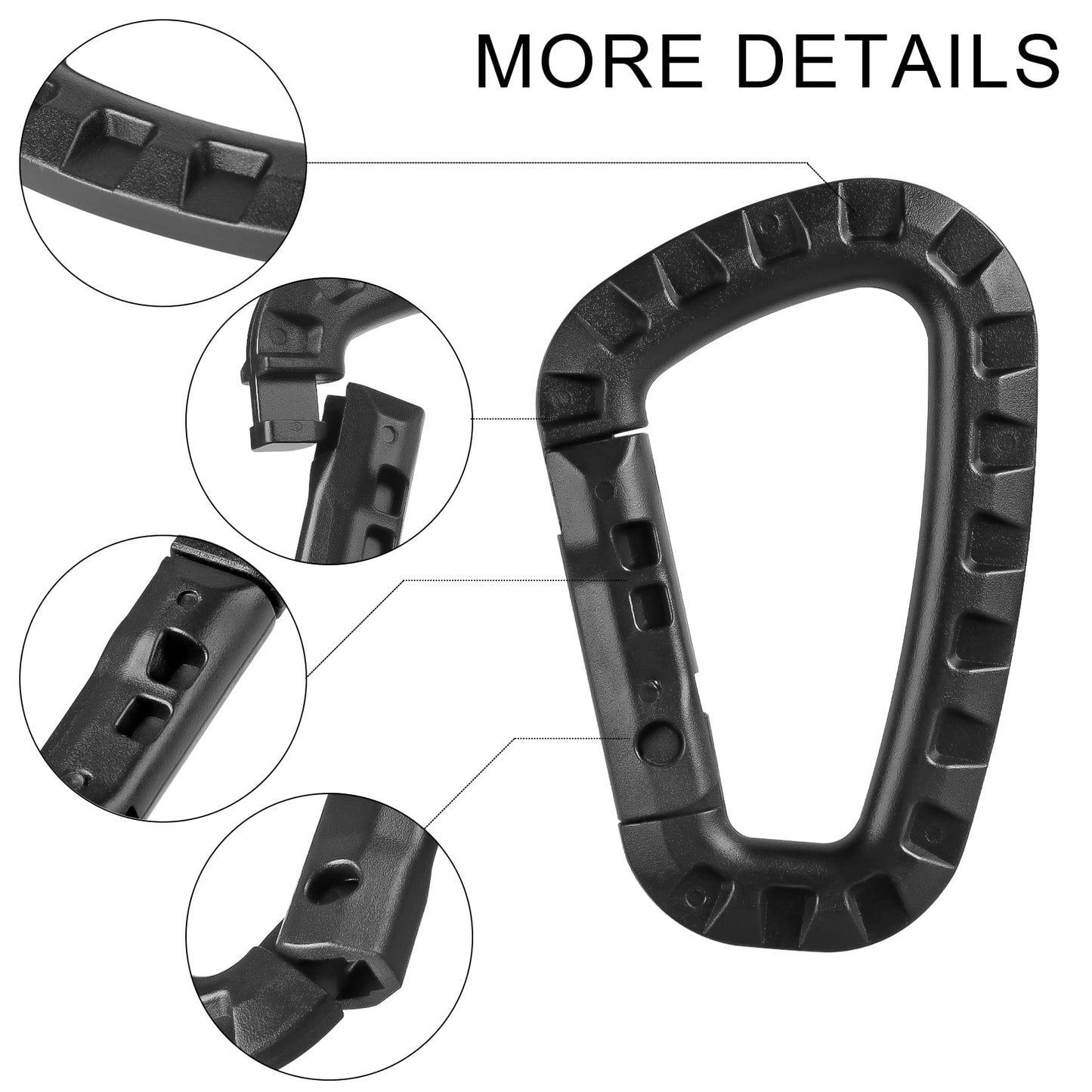 Tactical Gear Clips Plastic Carabiner Keychain Clip D-Rings Spring Snap Hook for Backpack, Molle System, Bag, Key Chain 12 Pack