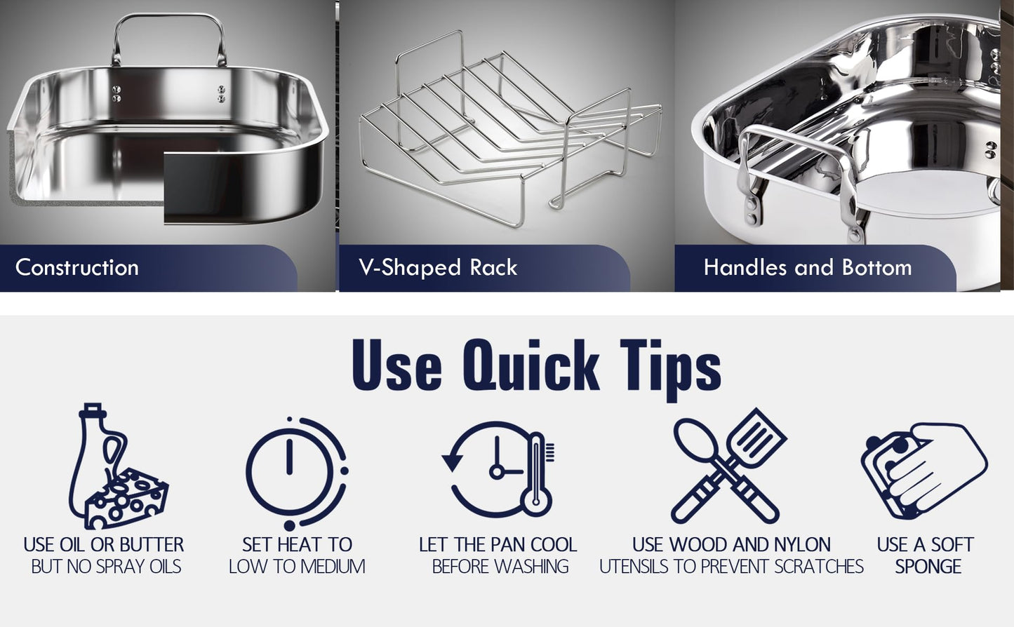 Cooks Standard 14-Inch by 12-Inch Stainless Steel Roaster with Rack, Rectangular