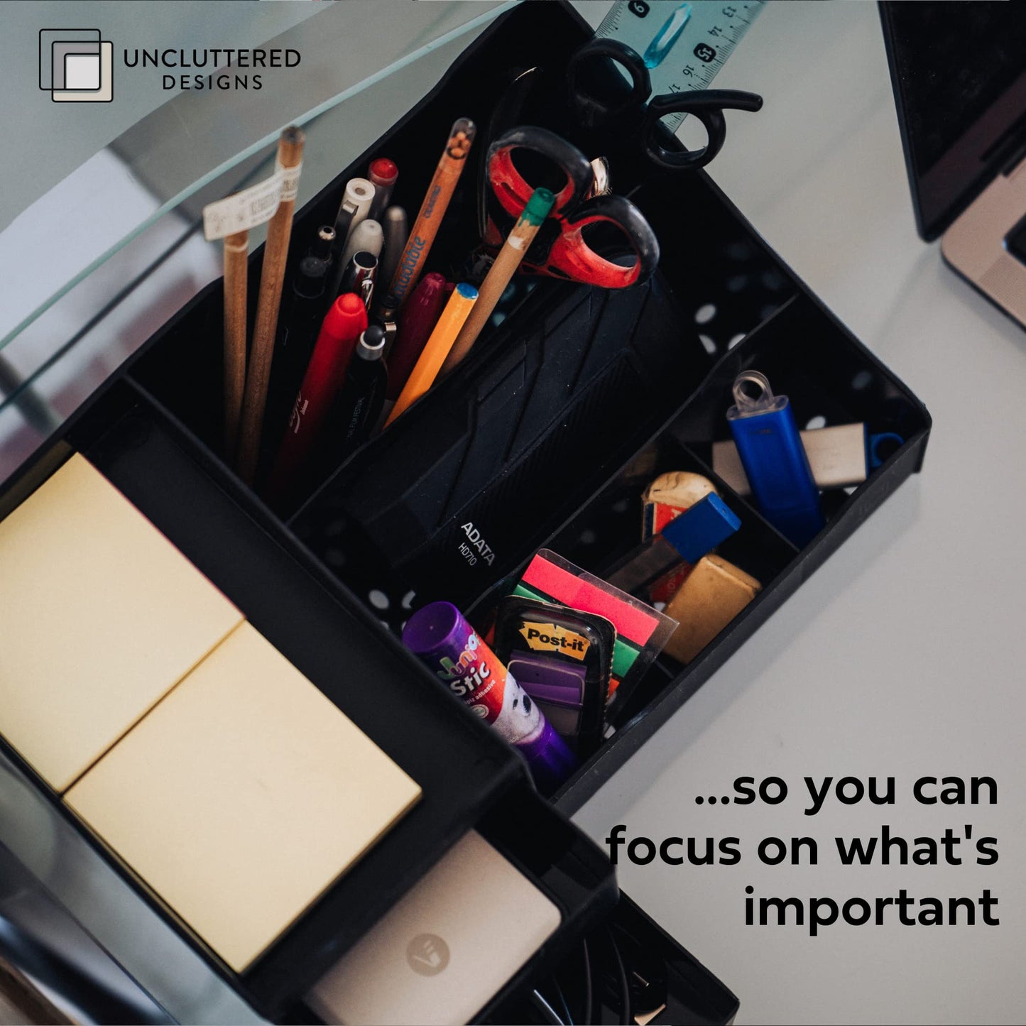 Uncluttered Designs Large Black Vanity Organizer - Countertop Mens Organizer With Drawers for Cologne, Deodorant, Beard, Shaving Lotion, Perfume & Skincare - Perfect for Bathroom & Bedroom Storage