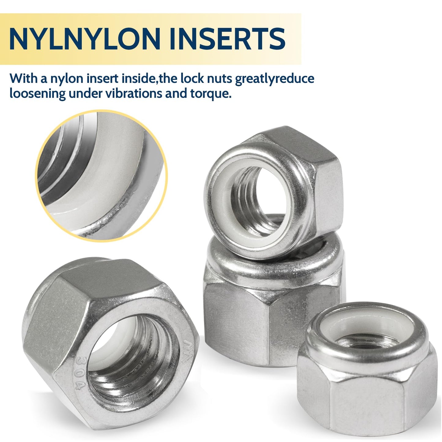 Vifmy 110 Pack 1/4"-20 Inch Lock Nuts,304 (A2-70) Stainless Steel Nylon Insert Locknuts,Standard Inch Thread Nylock Nuts