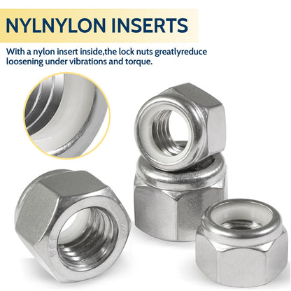 Vifmy 110 Pack 1/4"-20 Inch Lock Nuts,304 (A2-70) Stainless Steel Nylon Insert Locknuts,Standard Inch Thread Nylock Nuts