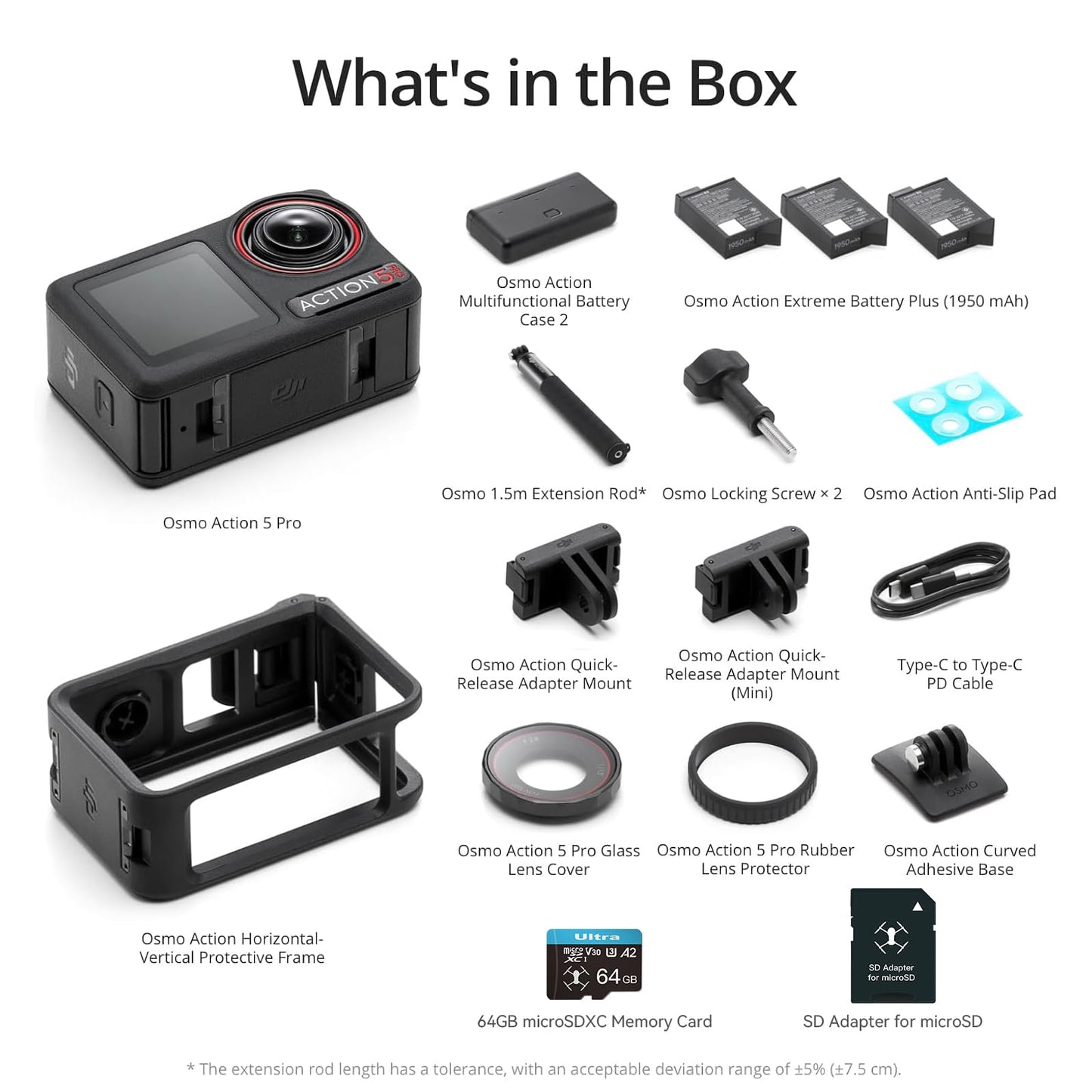 DJI Osmo Action 5 Pro Adventure Combo, with 64GB microSDXC Card - Waterproof Action Camera with 1/1.3" Sensor, 4K/120fps Video, Action Camera 4K Ideal for Sports, Vlog