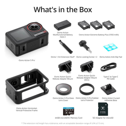 DJI Osmo Action 5 Pro Adventure Combo, with 64GB microSDXC Card - Waterproof Action Camera with 1/1.3" Sensor, 4K/120fps Video, Action Camera 4K Ideal for Sports, Vlog