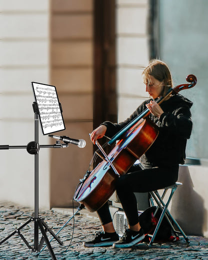 elitehood Aluminum iPad Holder for Mic Stand, Side Mount iPad Music Stand Holder for Microphone, 360° Swivel Tilt Adjustable Mic Tablet Mount for 4-13in iPhone, Cell Phones and Tablets