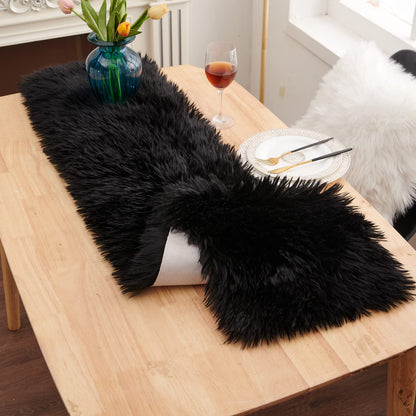 Table Runner, Modern Black Thanksgiving Fur Table Runners for Christmas Wedding Party Holiday Birthday Home Farmhouse Dining Coffee Table Decor, Decoration Rug Bed Runner for Table