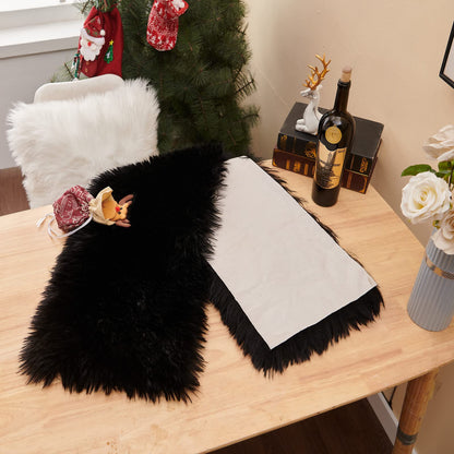 Table Runner, Modern Black Thanksgiving Fur Table Runners for Christmas Wedding Party Holiday Birthday Home Farmhouse Dining Coffee Table Decor, Decoration Rug Bed Runner for Table