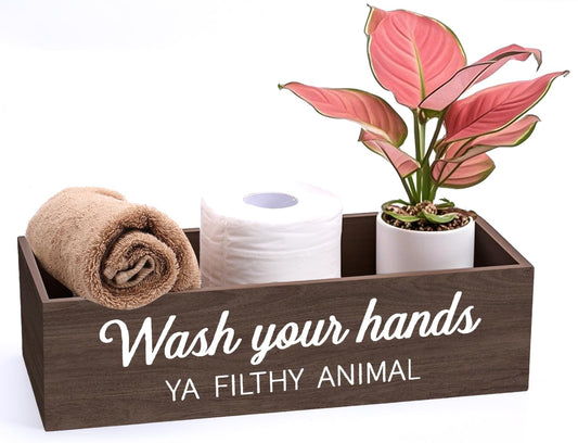 CuffUp Bathroom Decor Box, Toilet Paper Basket 2 Sides Signs Farmhouse Bathroom Toilet Basket Tank Topper Rustic Farmhouse Home Decor for Livingroom Kitchen（One Dark Brown Box）