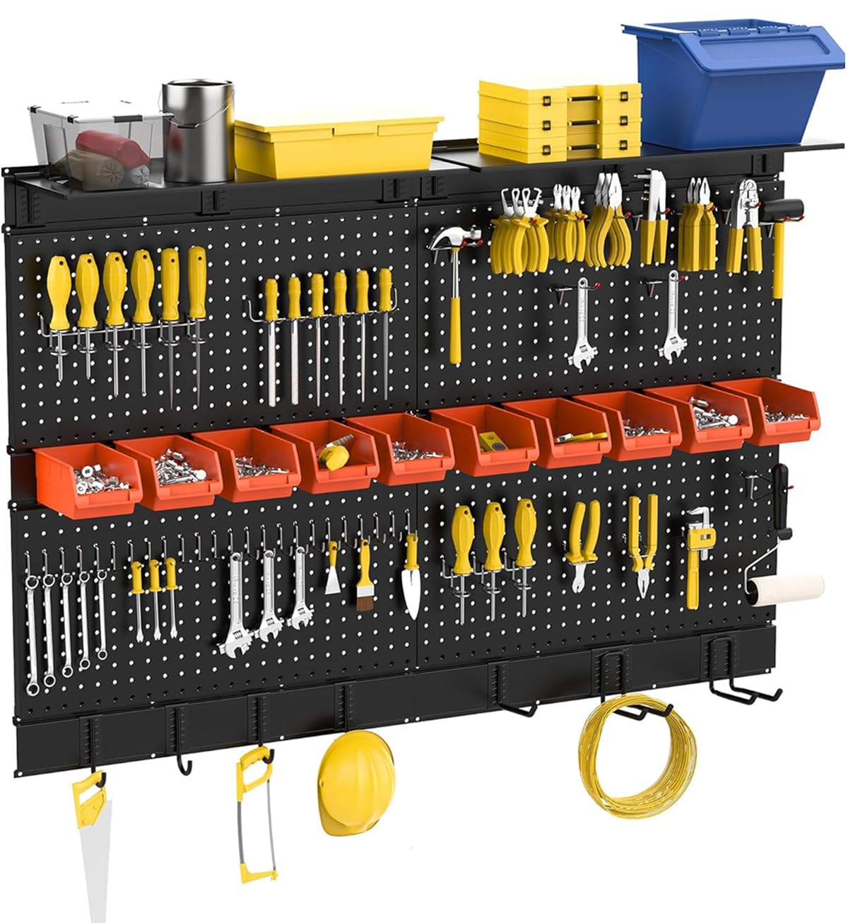 Ultrawall Black Pegboard Wall Organizer, 48X 36 inch for Garage Storage with Hooks, Storage Bins, Tool Panel Organizer, 72pcs