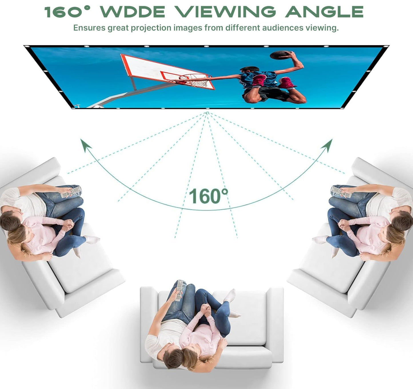 AAJK Projector Screen 120 inch, Washable Projector Screen 16:9 Foldable Anti-Crease Portable Projector Movies Screen for Home Theater Outdoor Indoor Support Double Sided Projection