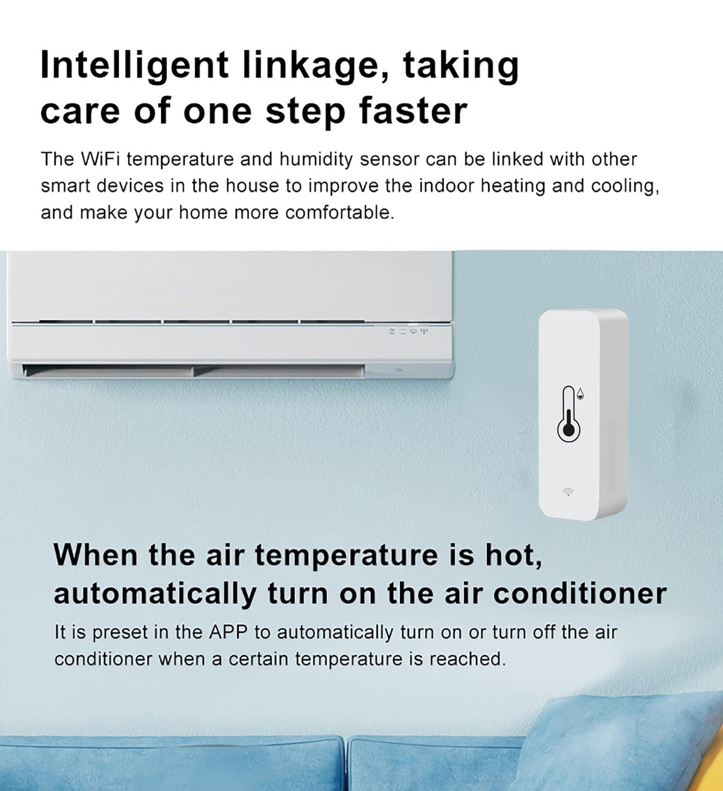 WiFi Temperature Humidity Sensor: Indoor Thermometer Hygrometer with App Alert, Free Data Storage Export, Smart Temperature Humidity Monitor for Home Pet Greenhouse, Compatible with Alexa (1-Pack)