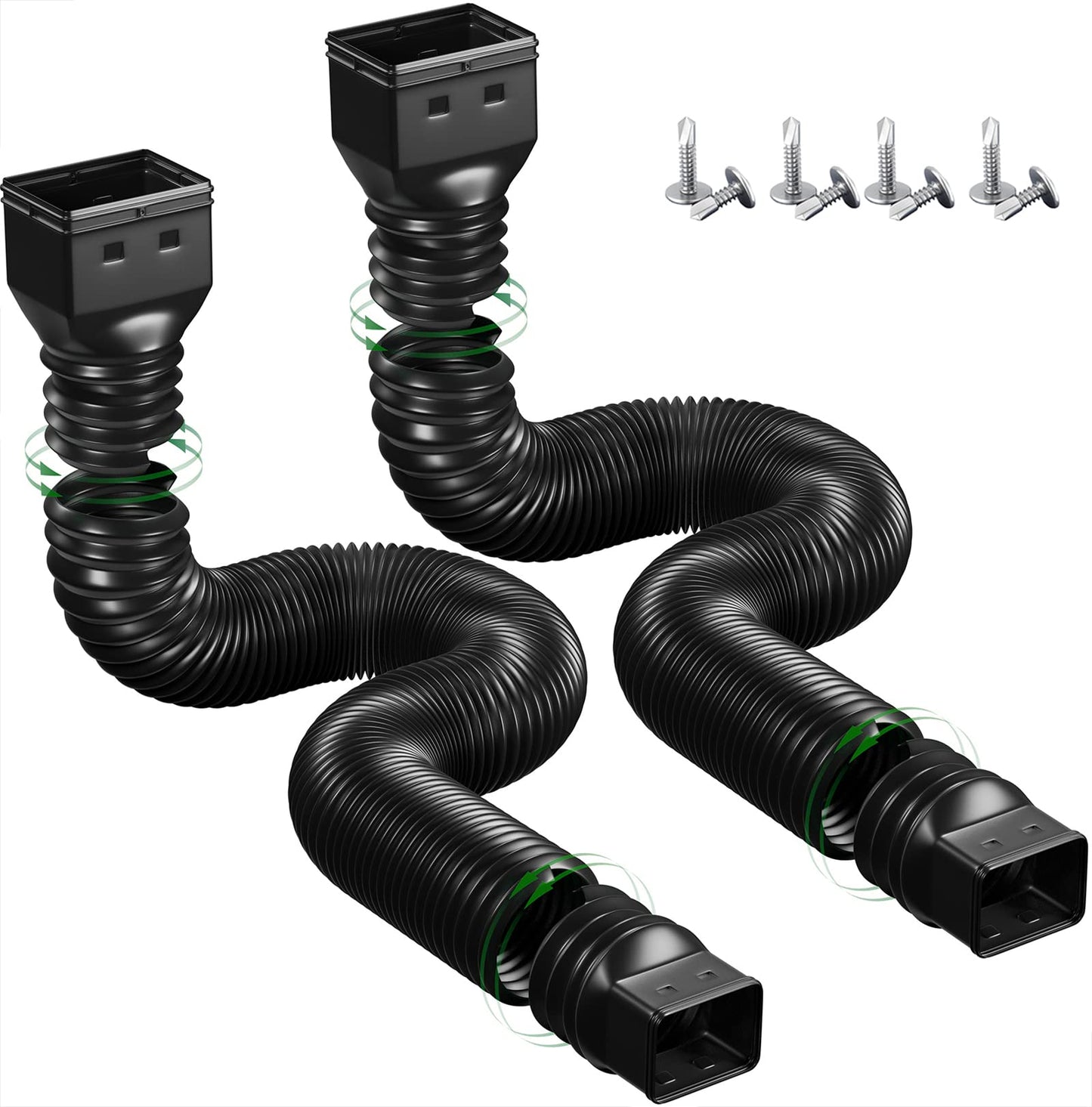 2 Pack Rain Gutter Downspout Extensions Flexible,Down Spout Extender Diverter Extendable from 21 to 68 in,Screws for Included,Black