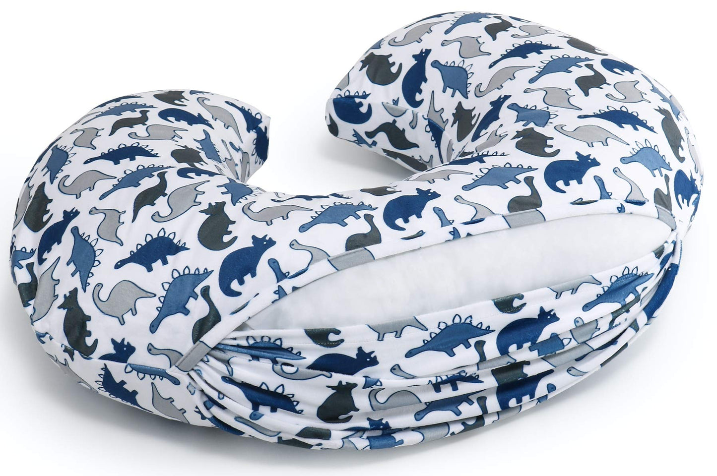 The Peanutshell Nursing Pillow Cover Set of 2 - Soft Newborn Nursing Baby Girl or Boy Pillow Covers, Supportive & Comfortable Breastfeeding, Tummy Time Must Haves, Baby Essentials - Dino & Blue Minky