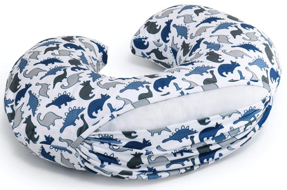 The Peanutshell Nursing Pillow Cover Set of 2 - Soft Newborn Nursing Baby Girl or Boy Pillow Covers, Supportive & Comfortable Breastfeeding, Tummy Time Must Haves, Baby Essentials - Dino & Blue Minky