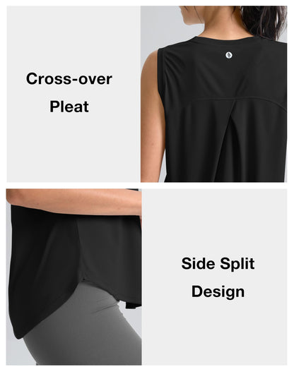 SANTINY Women's Sleeveless Workout Tops Breathable Lightweight Active Tennis Yoga Shirts Athletic Running Tank Tops for Women (Black_XL)