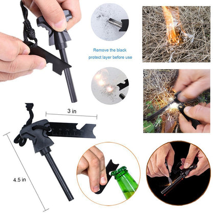 XUANLAN Emergency Survival Kit 13 in 1, Outdoor Survival Gear Tool with Survival Bracelet, Fire Starter, Whistle, Wood Cutter, Water Bottle Clip, Pen (Survival Kit 1)