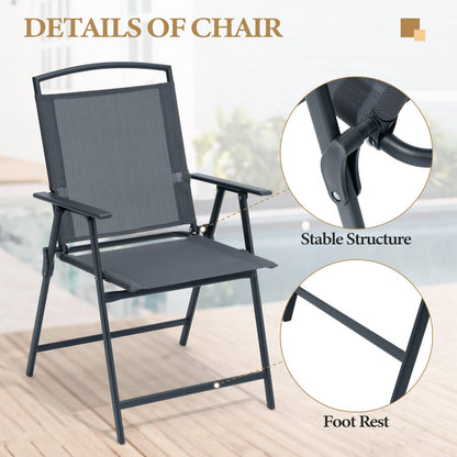 Crestlive Products Folding Patio Chairs Set of 4, Outdoor Foldable Chairs for Outside Portable Lawn Chair with Durable Rust-Resistant Frame and Breathable Textilene Material, Gray