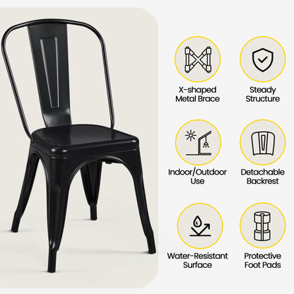 Yaheetech Metal Dining Chairs Set of 4, Industrial Stackable Kitchen Chairs with Back for Dining Room/Restaurant/Bistro/Patio, Indoor & Outdoor Use, Matte Black