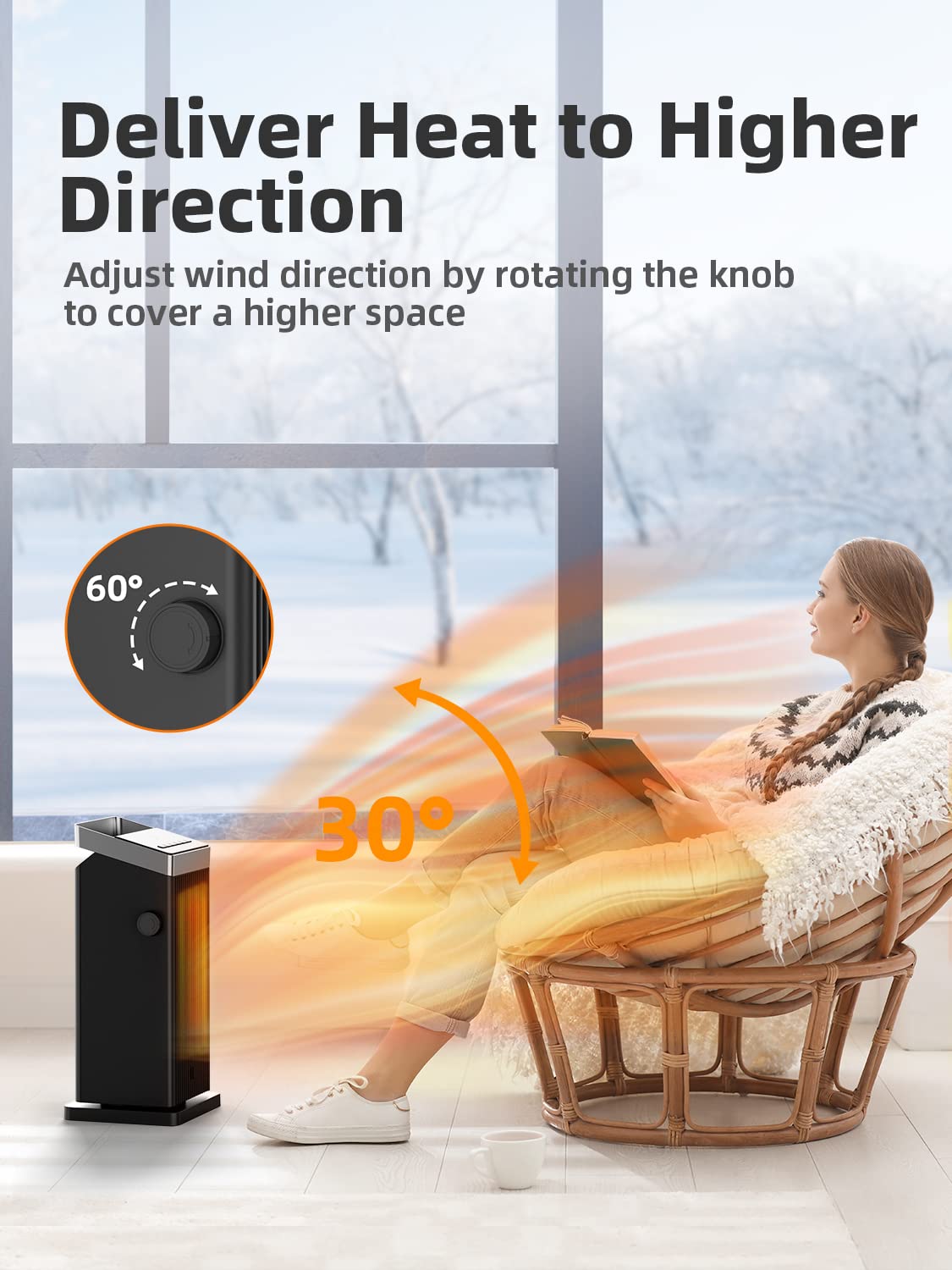 BREEZOME Space Heater, 1500W Fast Heating Heater for Indoor Use, Portable Ceramic Electric Heaters for Home with Thermostat, 90° Oscillating, Remote