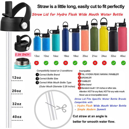 Straw Lid for Hydroflask | Lids with Straw for Hydro Flask 12 16 18 20 32 40 oz Wide Mouth Bottles | Replacement Cap Water Bottle Accessories | Black BPA-Free Sip Top