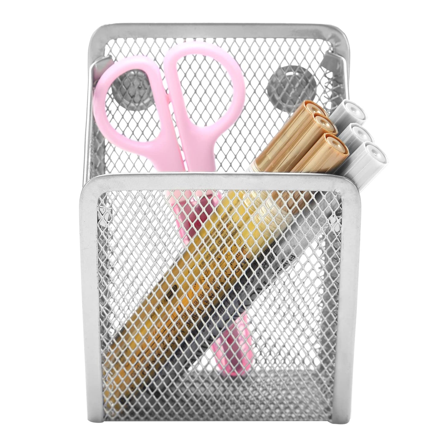 Sanpaint Magnetic Pencil Holder,Mesh Stainless Steel Pen Basket, Metal Writing Utensil Storage Organizer for Whiteboard,Blackboard,Kitchen, Locker, Home, or Office