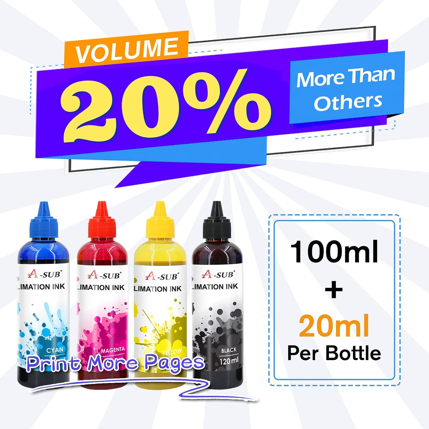 A-SUB 480ML Sublimation Ink Refill Compatible with ET-2720 ET-2760 ET-4760 ET-2800 ET-2803 ET-2850 ET-3760 WF-2830 WF-7710 Inkjet Printers for Heat Transfer Mug, Tumbler, T Shirts