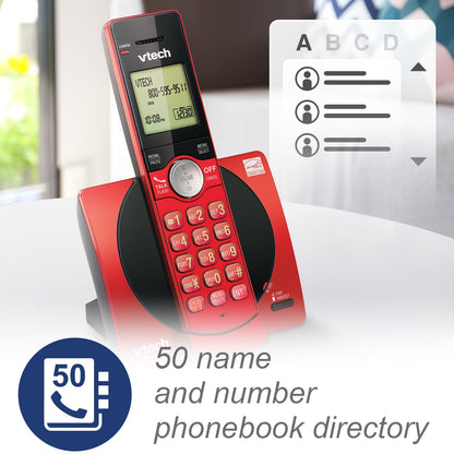 VTech Cordless Phone for Home with Caller ID/Call Waiting, CS6919-16 Landline Phones, Illuminated Keypad, Full Duplex Speakerphone, Wall Mount, Red