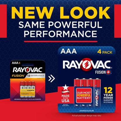 Rayovac Fusion AAA Batteries, Premium Alkaline Triple A Batteries (30 Battery Count) Red, Silver