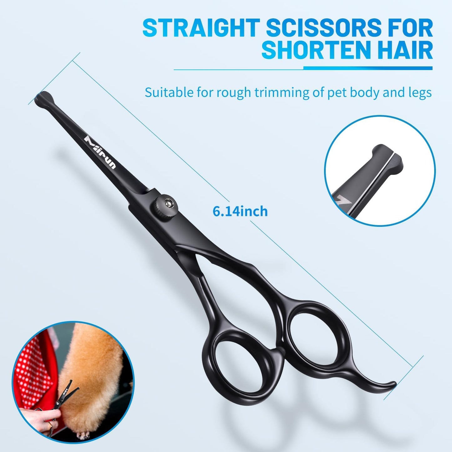 Dog Grooming Kit, 5-in-1 Titanium-plated Stainless Steel Dog Grooming Scissors, Dog Scissors for Grooming with Safety Round Tip, Dog Shears for Grooming & Cats, Sharp & Durable Cat Grooming Kit