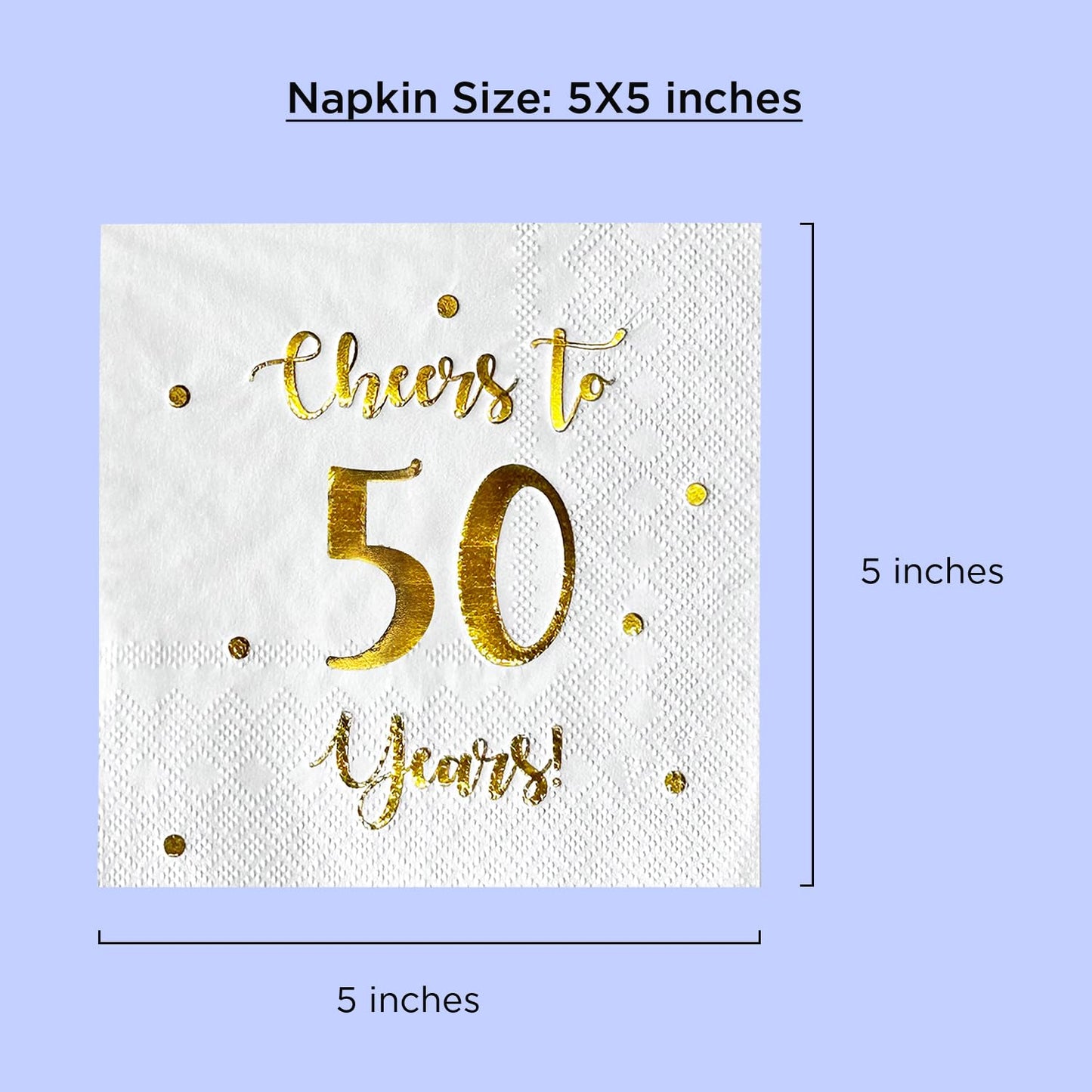 Cheers to 50 Years Cocktail Napkins | Happy 50th Birthday Decorations for Men and Women and Wedding Anniversary Party Decorations | 50-Pack 3-Ply Napkins | 5 x 5 inch folded (White)