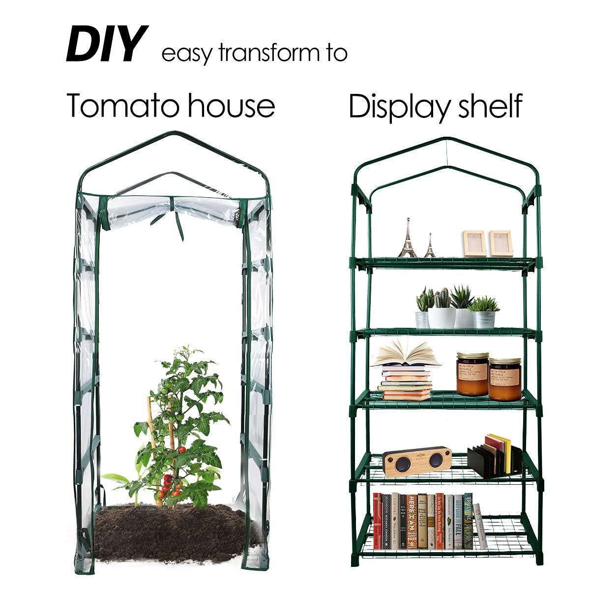 Worth Garden 5 Tier Mini Greenhouse - 75'' H x 27'' L x 19'' W - Sturdy Portable Gardening Shelves with PVC Cover - Small Porch Green House for Growing Plants Flowers Indoor & Outdoor