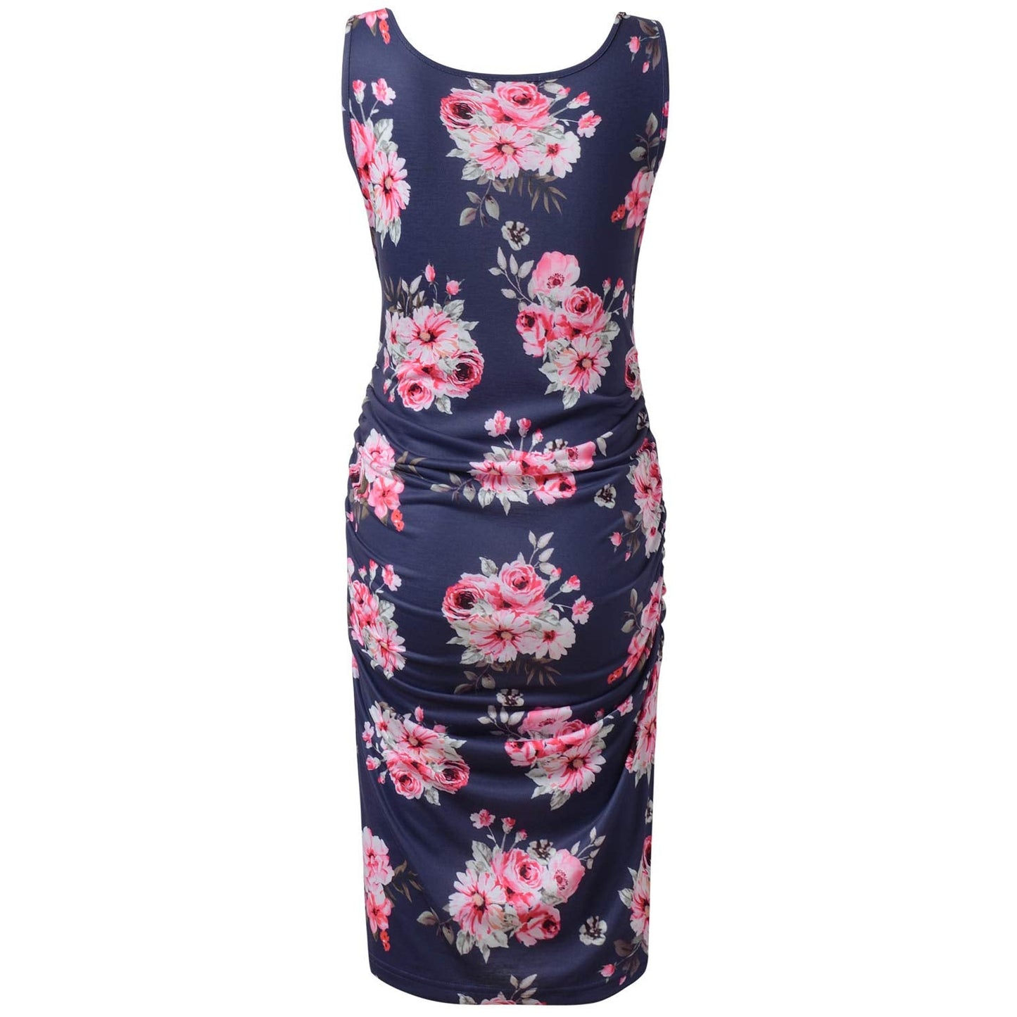 GINKANA Women Summer Sleeveless Maternity Dress Pregnancy Tank Scoop Neck Clothes Bodycon, Floral Navy Blue,M