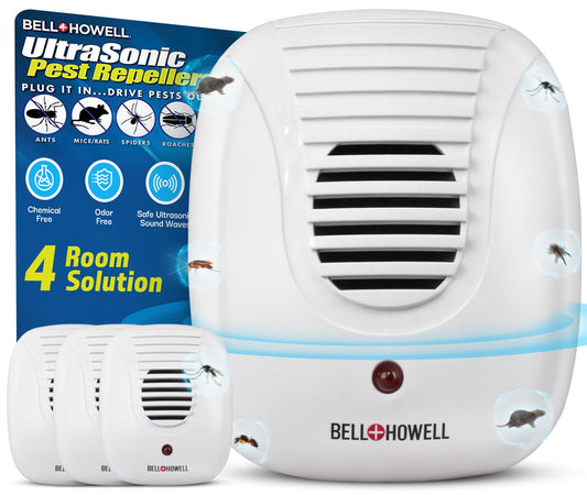 Bell+Howell Upgraded 2025 Ultrasonic Pest Repeller Indoor 4 Pk, Mice Repellent Indoor Home Kit, DIY Pest Control at Home, Plug in Spider Repellent, Rodent Repellent, Bug, Insect, Family & Pet Safe