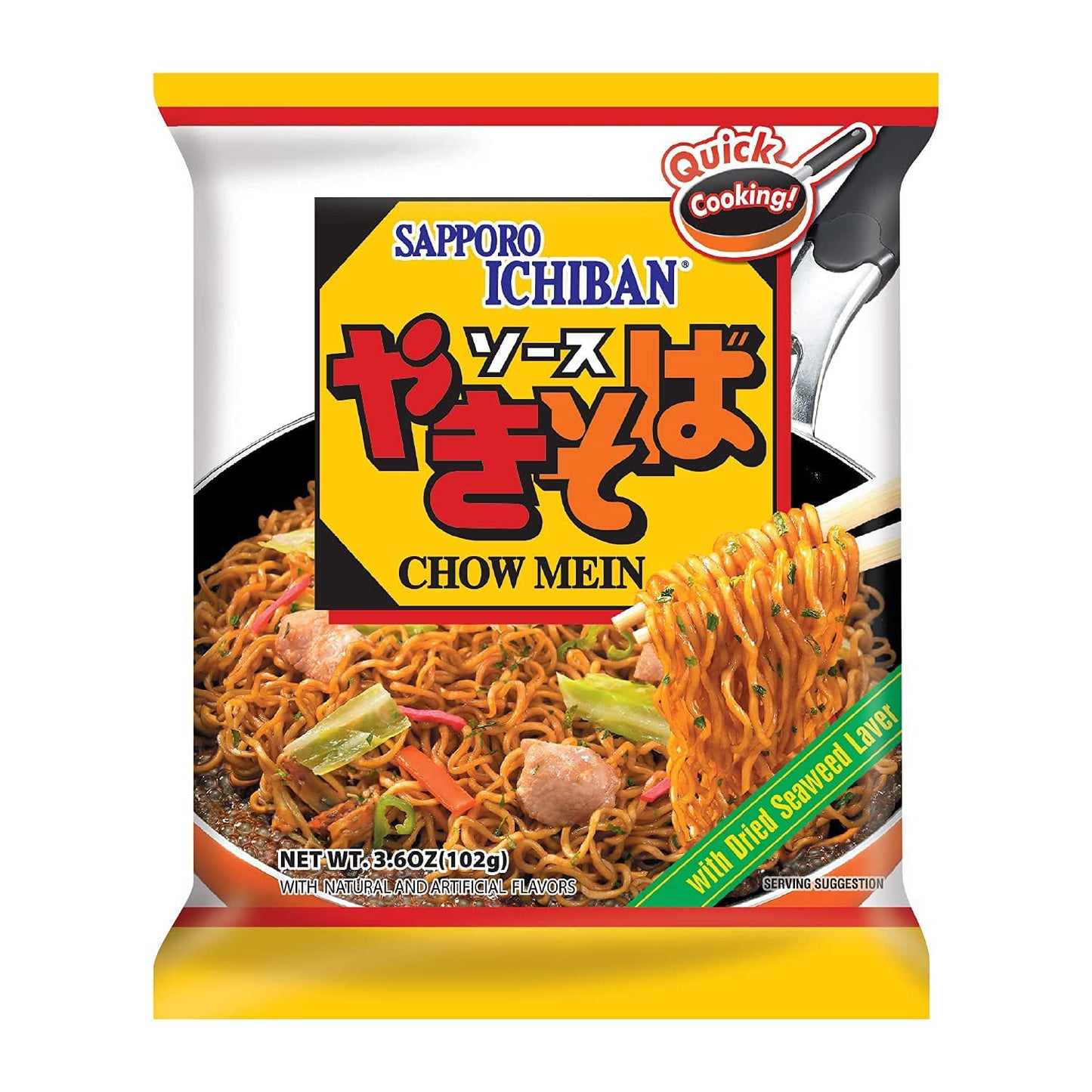 [SAPPORO ICHIBAN] Yakisoba, No.1 Tasting Instant Japanese Fried Noodles, Delicious Chow Mein (3.6 Oz. x 24 packs) | 24 Pack Case