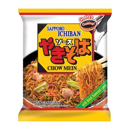 [SAPPORO ICHIBAN] Yakisoba, No.1 Tasting Instant Japanese Fried Noodles, Delicious Chow Mein (3.6 Oz. x 24 packs) | 24 Pack Case