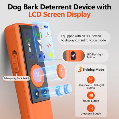 Ultrasonic Dog Bark Deterrent Device, Anti-Barking Control Device with LCD Screen & 3 Modes, Dog Training Tools to Stop Bad Behaviors, Safe Trainer Up to 35ft for Indoor Outdoor Use-01