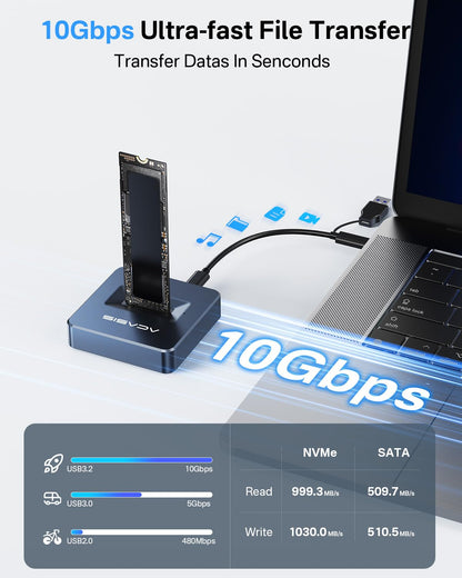 ACASIS M.2 NVMe & SATA to USB C Docking Station, NVME SSD Enclosure Adapter, USB 3.2 Gen 2(10 Gbps), Aluminium Alloy Housing, Support M.2 (M Key) NVMe and (B+M Key) SATA-Based SSD