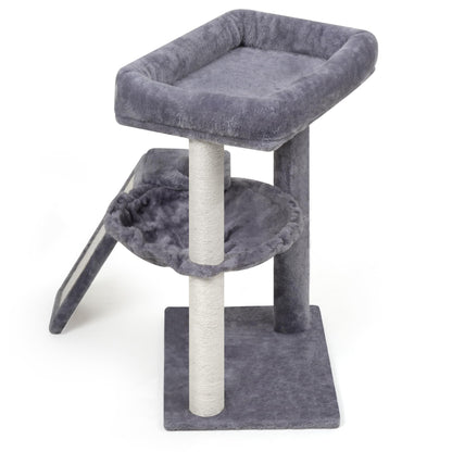 YOUPET Cat Tree with Cat Scratching Post for Indoor Cats, Cat Tower with Scratching Board and Playful Toy Balls, Cat Tree Tower with Cozy Hammock,Grey
