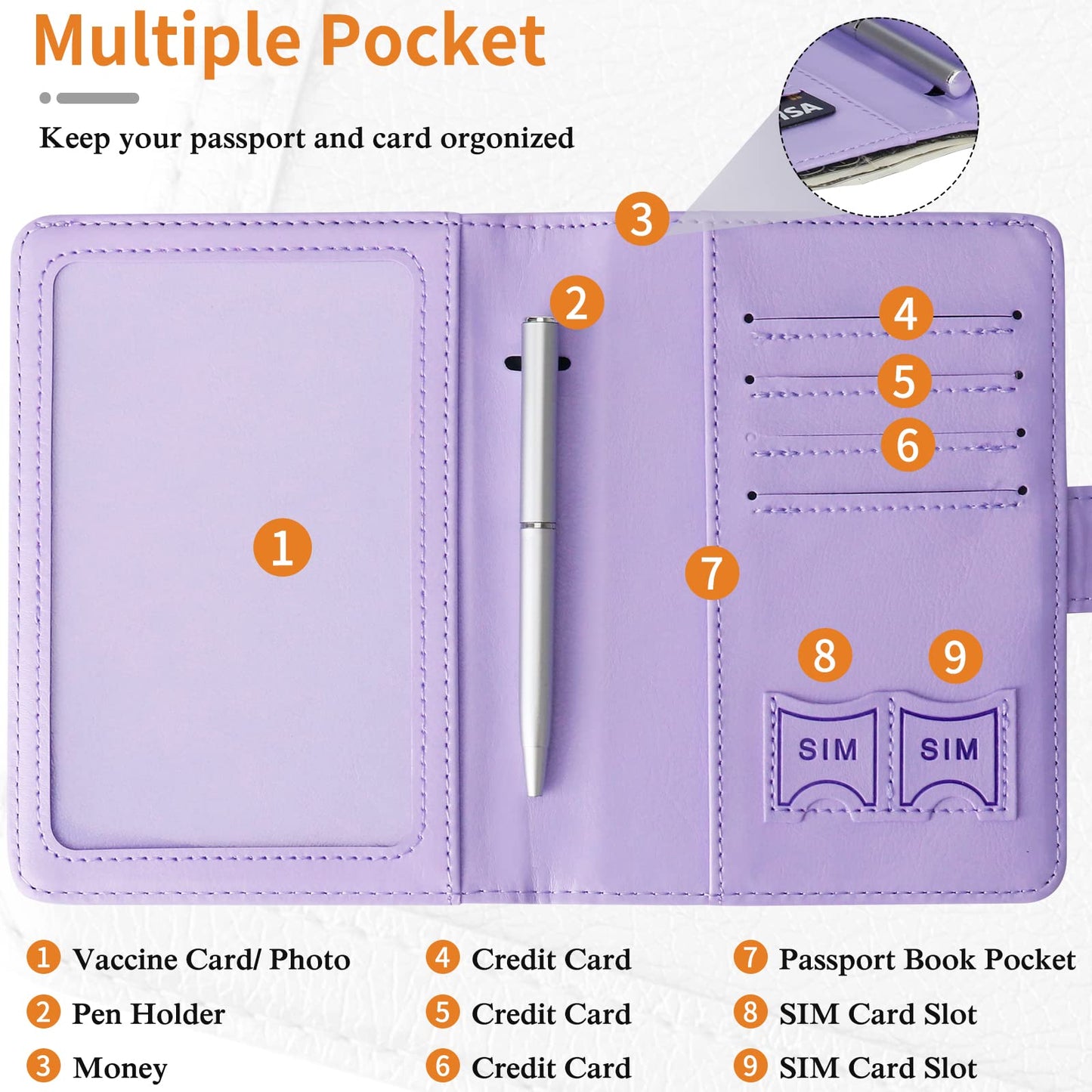 TIGARI Passport Holder for Travel Women Men, PU Leather Waterproof RFID Passport Holder Wallet Cover Case Sleeve, Family Vacation Plane Cruise Travel Document Organizer Essentials-Purple