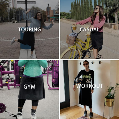 ANIVIVO Women Long Knee Length Skirt with Capris Leggings,Skirted Leggings with High Waisted Zipper Pockets(Black,L)