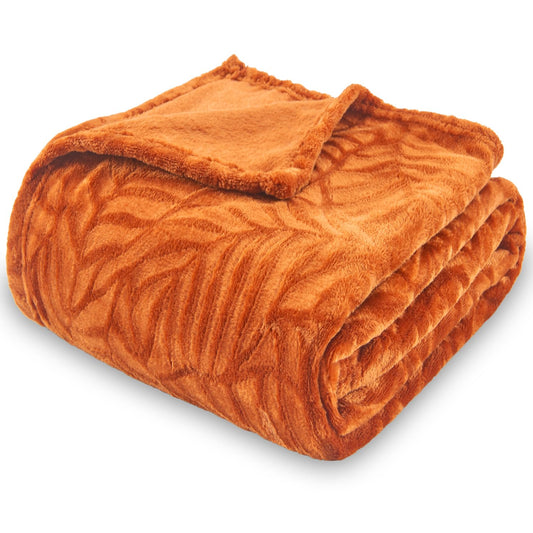 SOCHOW Super Soft Flannel Fleece Fall Throw Blanket, Lightweight Cozy Warm Leaves Textured Plush Blanket for Bed Couch Sofa, 50 x 60 Inches, Orange