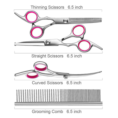 TINMARDA 5 in1 Dog Grooming Scissors Kit, Professional Dog Scissors for Grooming with Safety Round Tips, Titanium Coated Grooming Shears for Dogs Cat Pet At Home