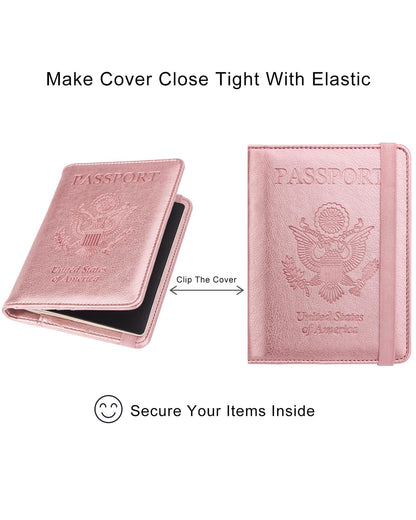 WALNEW Passport Holder for Travel, RFID Passport Cover Wallet for Women Men, PU Leather Passport Book Card Holder Case with Pen, Travelling Essentials for Flying