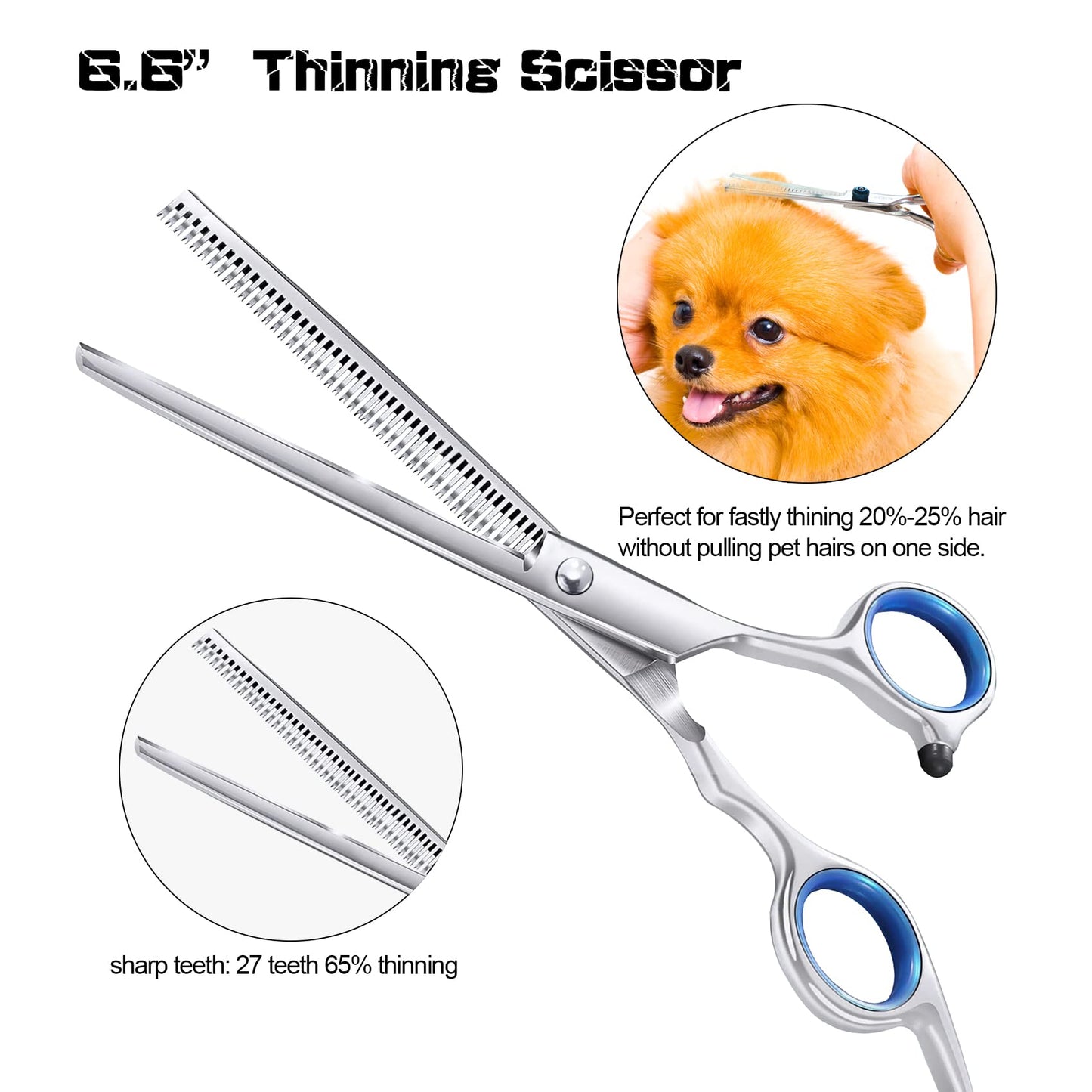 SCEDREAM Dog Grooming Scissors for Dogs with Safety Round Tips, 5 in 1 Dog Scissors for Grooming, Professional Curved Pet Grooming Shears Set for Dogs and Cats
