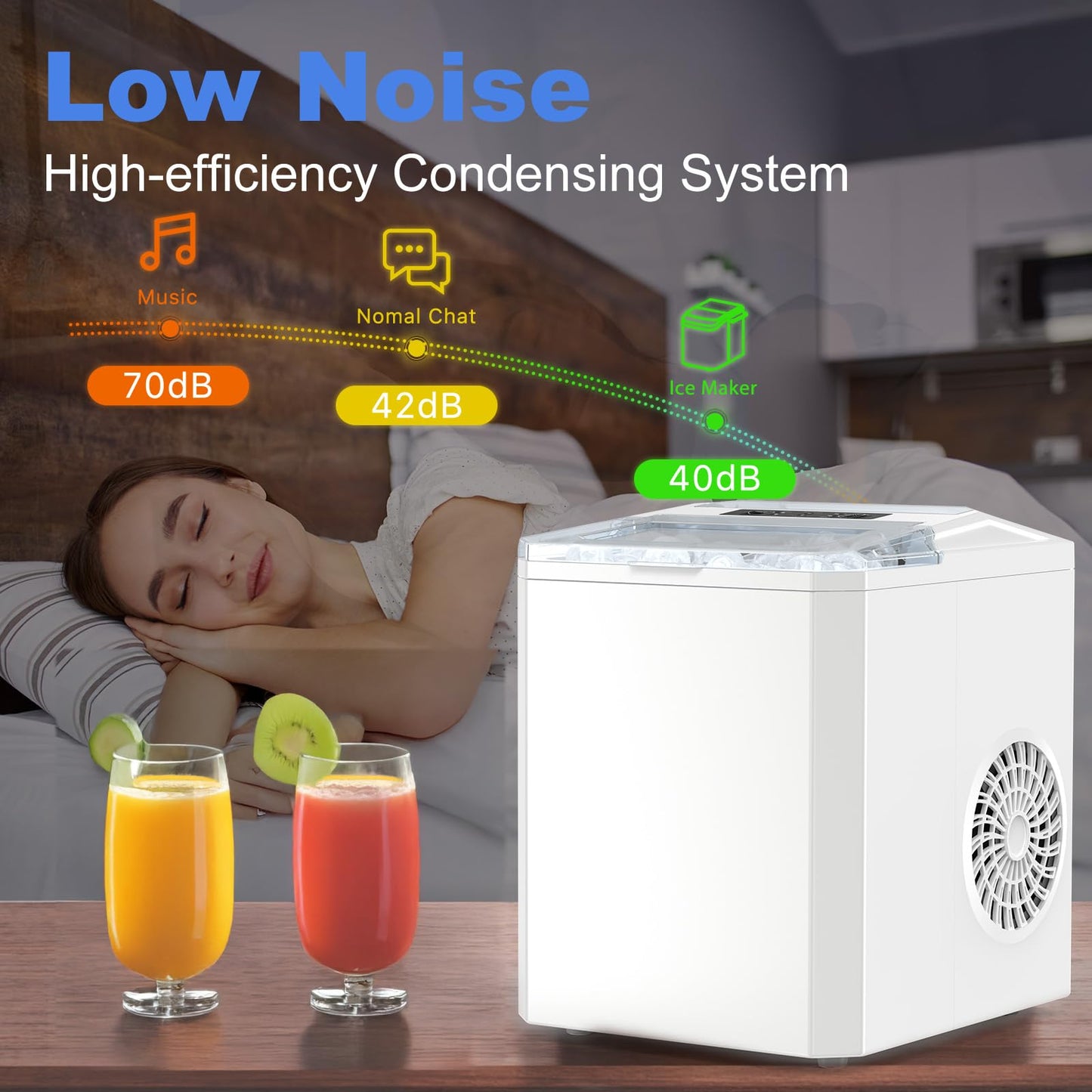 SMUG Ice Makers Countertop with Handle, Portable Ice Machine, 9 Bullet Ice Cubes in 6 Mins, 26lbs in 24Hrs, Auto-Cleaning, with Basket and Scoop, for Home, Kitchen, RV, Camping, White