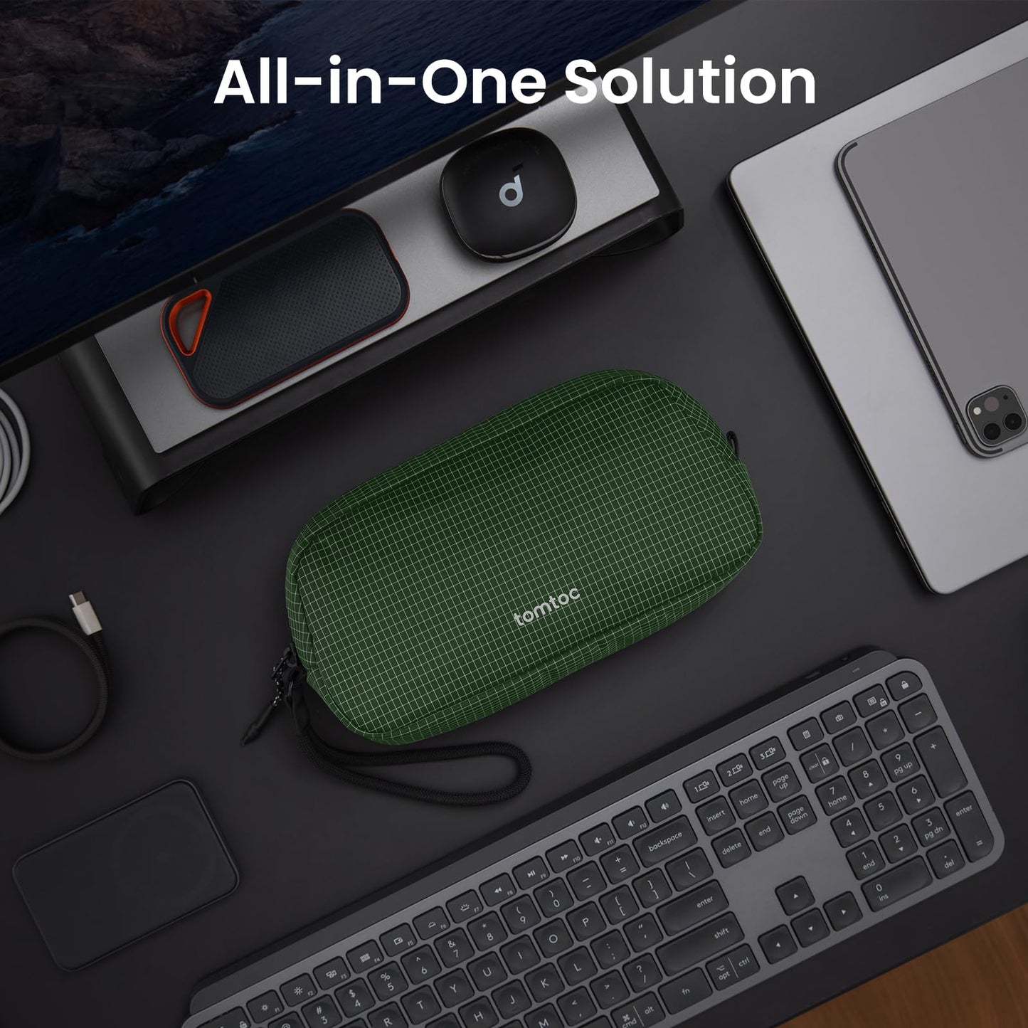 tomtoc Electronics Organizer Travel Case Performance, Water Resistant Bag Cable Tech Pouch Accessories, Carry Storage for Cord, Phone, Cables, Airpods, USB Flash Drive, Daily Items