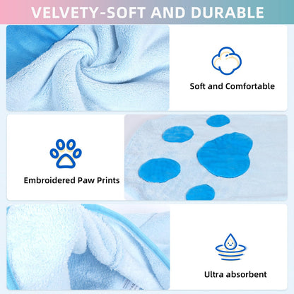 Supvlog Grooming Towel for Drying Pets – Ultra Absorbent Dog Towel with Embroidered Microfiber Design, Ideal for Small Dogs and Cats, Machine Washable, Blue, Tow01