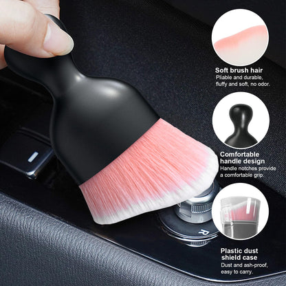 Ziciner Car Detailing Brush, Curved Soft Bristles Auto Removal Dust Collectors, Universal Vehicle Dashboard, Air Conditioner Vents etc Interior Cleaning Tool Accessory (Pink/White)